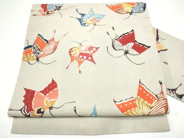 平和屋着物●九寸名古屋帯　型染め　舞蝶文　正絹　逸品　CABH4859hy