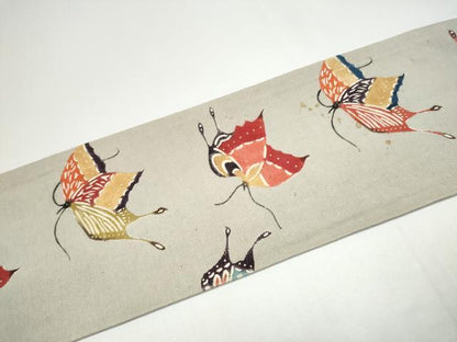 平和屋着物●九寸名古屋帯　型染め　舞蝶文　正絹　逸品　CABH4859hy