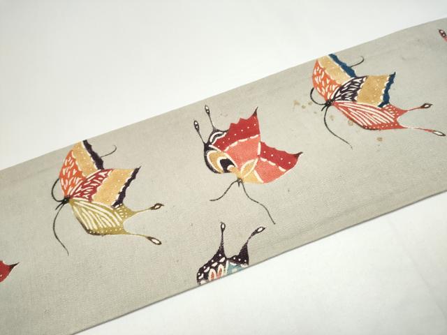 平和屋着物●九寸名古屋帯　型染め　舞蝶文　正絹　逸品　CABH4859hy