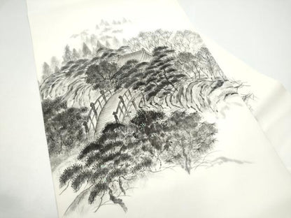 平和屋着物●塩瀬　九寸名古屋帯　作家物　手描き　風景文　正絹　逸品　CABH4866hy