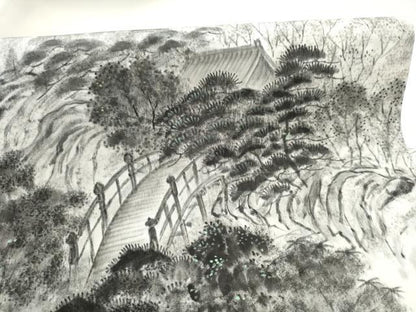 平和屋着物●塩瀬　九寸名古屋帯　作家物　手描き　風景文　正絹　逸品　CABH4866hy