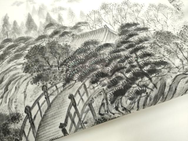 平和屋着物●塩瀬　九寸名古屋帯　作家物　手描き　風景文　正絹　逸品　CABH4866hy