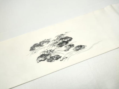 平和屋着物●塩瀬　九寸名古屋帯　作家物　手描き　風景文　正絹　逸品　CABH4866hy