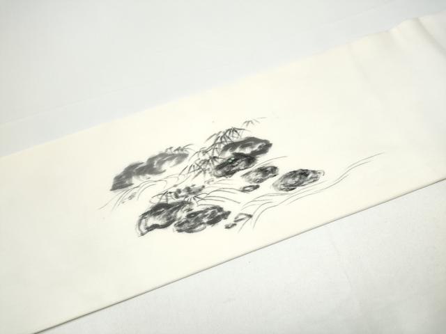 平和屋着物●塩瀬　九寸名古屋帯　作家物　手描き　風景文　正絹　逸品　CABH4866hy