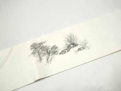 平和屋着物●塩瀬　九寸名古屋帯　作家物　手描き　風景文　正絹　逸品　CABH4866hy