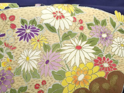 平和屋着物●塩瀬　九寸名古屋帯　地紙花文　金銀彩　正絹　逸品　CABH4867hy