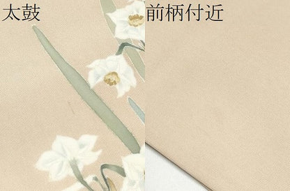 平和屋着物●塩瀬　九寸名古屋帯　作家物　草花文　墨流し文様　正絹　逸品　CABH4869hy