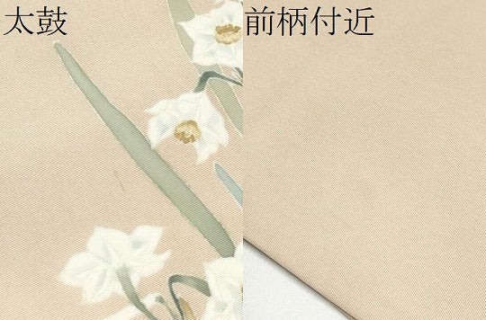 平和屋着物●塩瀬　九寸名古屋帯　作家物　草花文　墨流し文様　正絹　逸品　CABH4869hy