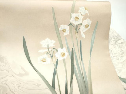 平和屋着物●塩瀬　九寸名古屋帯　作家物　草花文　墨流し文様　正絹　逸品　CABH4869hy