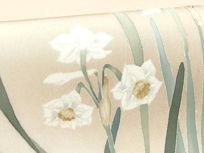 平和屋着物●塩瀬　九寸名古屋帯　作家物　草花文　墨流し文様　正絹　逸品　CABH4869hy