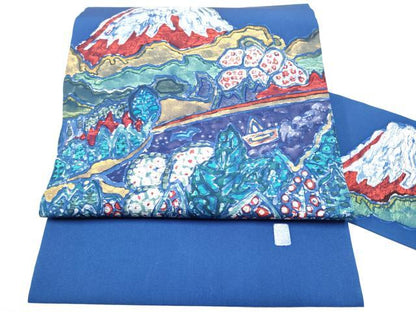 平和屋着物●塩瀬　九寸名古屋帯　ろうけつ染　遠山樹林文　正絹　逸品　CABH4870hy