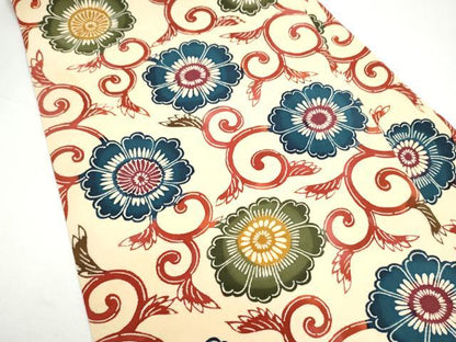 平和屋着物●全通柄　九寸名古屋帯　型染め　手ざしくさぞめ　花唐草文　正絹　逸品　CABH4872hy