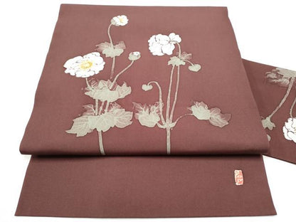 平和屋着物●塩瀬　九寸名古屋帯　作家物　ろうけつ染　枝花文　正絹　逸品　CABH4874hy
