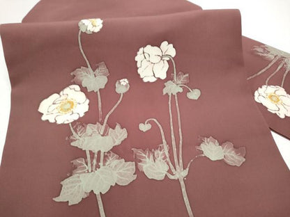 平和屋着物●塩瀬　九寸名古屋帯　作家物　ろうけつ染　枝花文　正絹　逸品　CABH4874hy