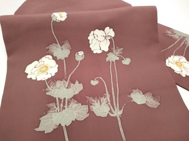 平和屋着物●塩瀬　九寸名古屋帯　作家物　ろうけつ染　枝花文　正絹　逸品　CABH4874hy