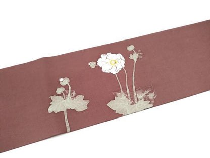平和屋着物●塩瀬　九寸名古屋帯　作家物　ろうけつ染　枝花文　正絹　逸品　CABH4874hy