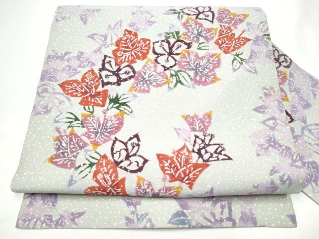 平和屋着物●九寸名古屋帯　作家物　型染め　舞葉文　正絹　逸品　CABH4875hy