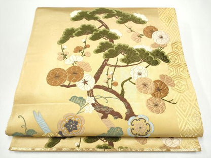 平和屋着物●六通柄袋帯　唐織　吉祥花文　金糸　正絹　逸品　CABH4882hy