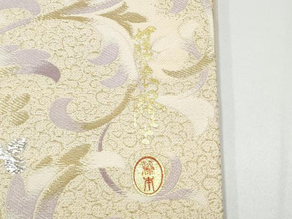 平和屋着物●螺鈿作家　藤本隆士　両面　六通柄袋帯　螺鈿　花唐草文　金彩　正絹　逸品　CABH4884hy
