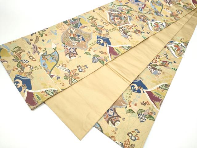 平和屋着物●西陣　白綾苑大庭　六通柄袋帯　花蝶文　金糸　正絹　逸品　CABH4887hy