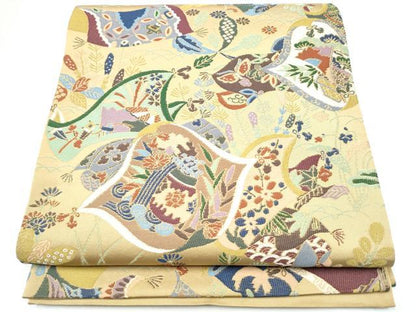 平和屋着物●西陣　白綾苑大庭　六通柄袋帯　花蝶文　金糸　正絹　逸品　CABH4887hy