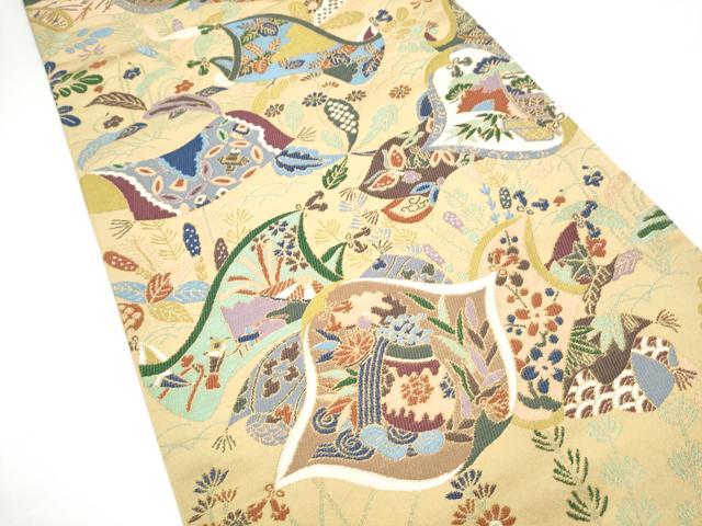 平和屋着物●西陣　白綾苑大庭　六通柄袋帯　花蝶文　金糸　正絹　逸品　CABH4887hy