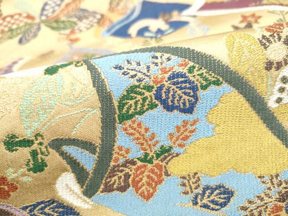 平和屋着物●西陣　白綾苑大庭　六通柄袋帯　花蝶文　金糸　正絹　逸品　CABH4887hy