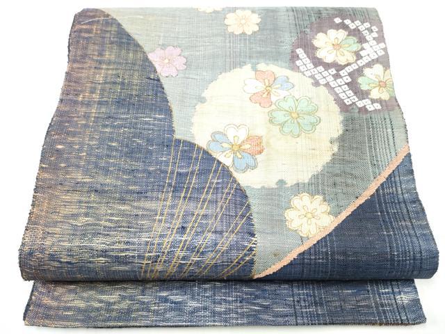平和屋着物▽両面　太鼓柄袋帯　スリーシーズン　春夏秋　すくい織　扇面雪輪花文　金彩　正絹　逸品　CABH4893hy