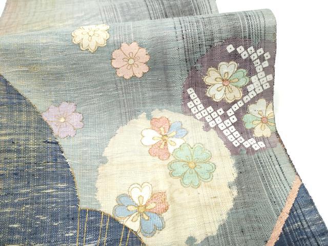 平和屋着物▽両面　太鼓柄袋帯　スリーシーズン　春夏秋　すくい織　扇面雪輪花文　金彩　正絹　逸品　CABH4893hy