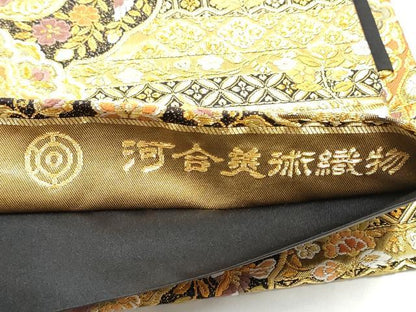 平和屋着物●西陣　河合美術織物謹製　六通柄袋帯　唐織　豊明錦　黒地　金糸　正絹　逸品　CABH4895hy