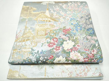 平和屋着物●六通柄袋帯　唐織　鉾に草花　金糸　森博多織物謹製　証紙付き　正絹　逸品　CABH4898hy