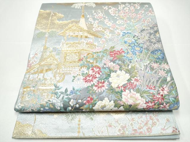 平和屋着物●六通柄袋帯　唐織　鉾に草花　金糸　森博多織物謹製　証紙付き　正絹　逸品　CABH4898hy