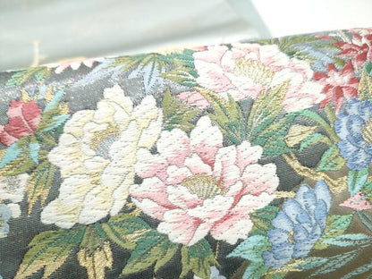 平和屋着物●六通柄袋帯　唐織　鉾に草花　金糸　森博多織物謹製　証紙付き　正絹　逸品　CABH4898hy