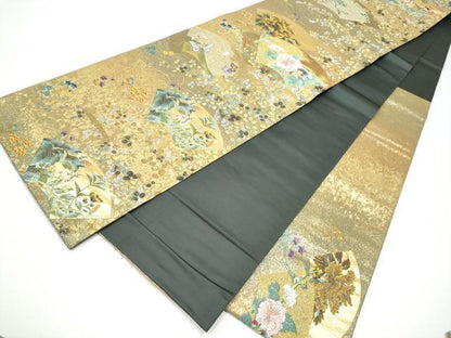 平和屋着物●西陣　とみや織物謹製　とみや帯　六通柄袋帯　扇寿萩花文　金彩　引箔　正絹　逸品　CABH4899hy