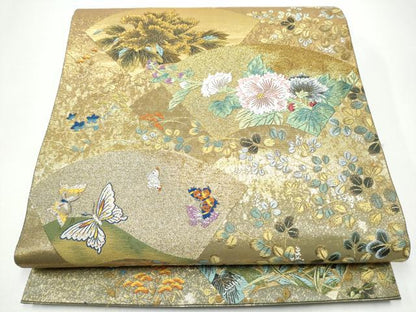 平和屋着物●西陣　とみや織物謹製　とみや帯　六通柄袋帯　扇寿萩花文　金彩　引箔　正絹　逸品　CABH4899hy