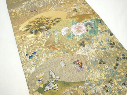 平和屋着物●西陣　とみや織物謹製　とみや帯　六通柄袋帯　扇寿萩花文　金彩　引箔　正絹　逸品　CABH4899hy