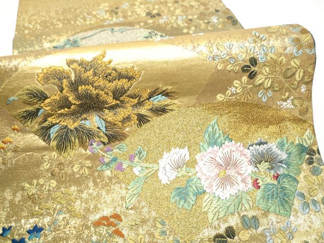 平和屋着物●西陣　とみや織物謹製　とみや帯　六通柄袋帯　扇寿萩花文　金彩　引箔　正絹　逸品　CABH4899hy