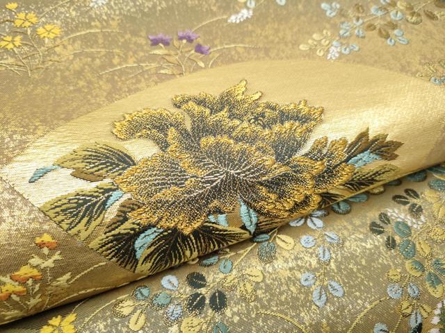 平和屋着物●西陣　とみや織物謹製　とみや帯　六通柄袋帯　扇寿萩花文　金彩　引箔　正絹　逸品　CABH4899hy