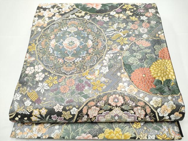 平和屋着物●六通柄袋帯　唐織　春秋鏡裏文　金銀糸　引箔　正絹　逸品　CABH4900hy