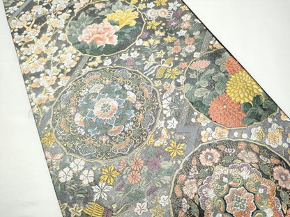 平和屋着物●六通柄袋帯　唐織　春秋鏡裏文　金銀糸　引箔　正絹　逸品　CABH4900hy