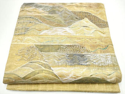 平和屋着物▽太鼓柄袋帯　スリーシーズン　春夏秋　櫛織　霞文　金銀糸　正絹　逸品　CABH4903hy
