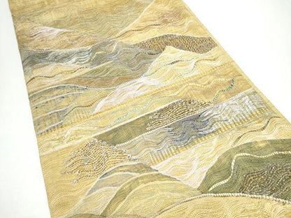 平和屋着物▽太鼓柄袋帯　スリーシーズン　春夏秋　櫛織　霞文　金銀糸　正絹　逸品　CABH4903hy