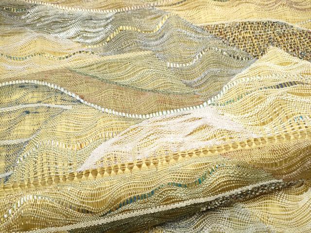 平和屋着物▽太鼓柄袋帯　スリーシーズン　春夏秋　櫛織　霞文　金銀糸　正絹　逸品　CABH4903hy