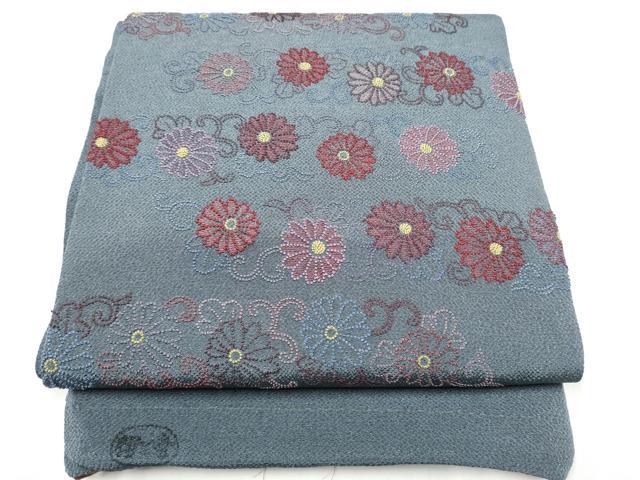平和屋着物●中国三大刺繍　総相良刺繍　太鼓柄袋帯　伊と幸　菊唐草文　鬼しぼ縮緬　正絹　逸品　未使用　CABH4906hy