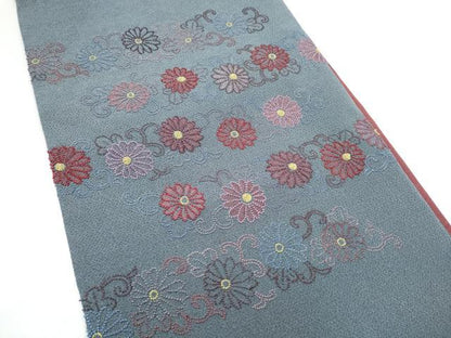 平和屋着物●中国三大刺繍　総相良刺繍　太鼓柄袋帯　伊と幸　菊唐草文　鬼しぼ縮緬　正絹　逸品　未使用　CABH4906hy