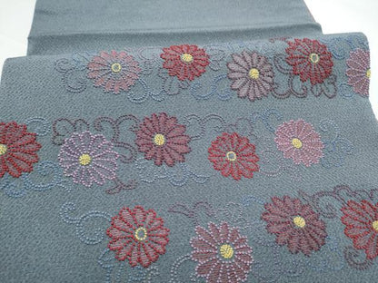 平和屋着物●中国三大刺繍　総相良刺繍　太鼓柄袋帯　伊と幸　菊唐草文　鬼しぼ縮緬　正絹　逸品　未使用　CABH4906hy