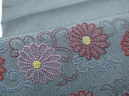 平和屋着物●中国三大刺繍　総相良刺繍　太鼓柄袋帯　伊と幸　菊唐草文　鬼しぼ縮緬　正絹　逸品　未使用　CABH4906hy