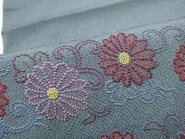平和屋着物●中国三大刺繍　総相良刺繍　太鼓柄袋帯　伊と幸　菊唐草文　鬼しぼ縮緬　正絹　逸品　未使用　CABH4906hy