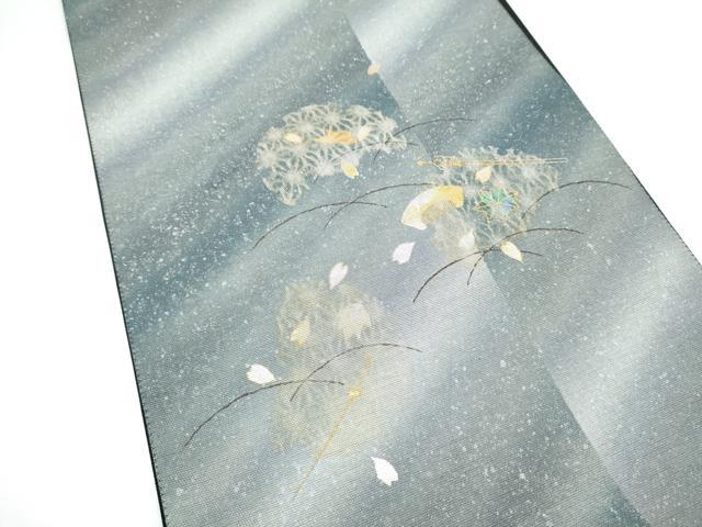 平和屋着物●太鼓柄袋帯　螺鈿箔　簪　櫛　雪輪舞花びら　金銀彩　やまと誂製　正絹　逸品　CABH4907hy