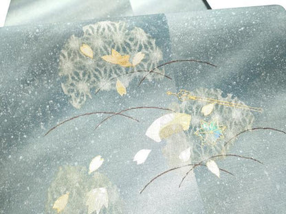 平和屋着物●太鼓柄袋帯　螺鈿箔　簪　櫛　雪輪舞花びら　金銀彩　やまと誂製　正絹　逸品　CABH4907hy